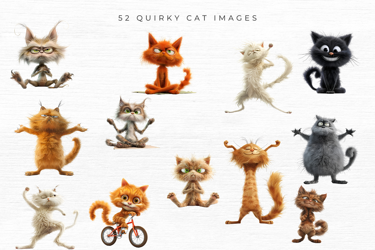 Quirky Cat Clipart, Vol 1, 52 PNG, an Animal Illustration by EllyandLima (Photo 4 of 8)