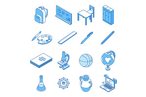 Isometric education icons. School, an Education Illustration by Valerie Bodnar