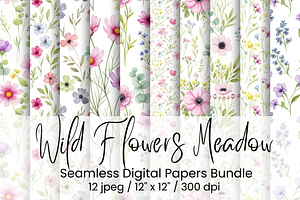 Wildflowers Meadow Seamless, an Illustration by Mashimara