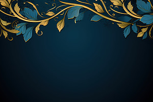 Blue and gold business banner background with golden plant ornate and copy spac