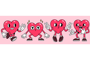 Cartoon groovy heart characters, an Illustration by art PVP - market