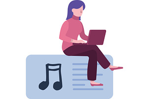Woman work on laptop listen to music, a Person Illustration by vectorpointstudio