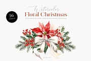 Christmas watercolor floral set, a Seasonal Illustration by Tabita's shop (Thumbnail 1 of 16)