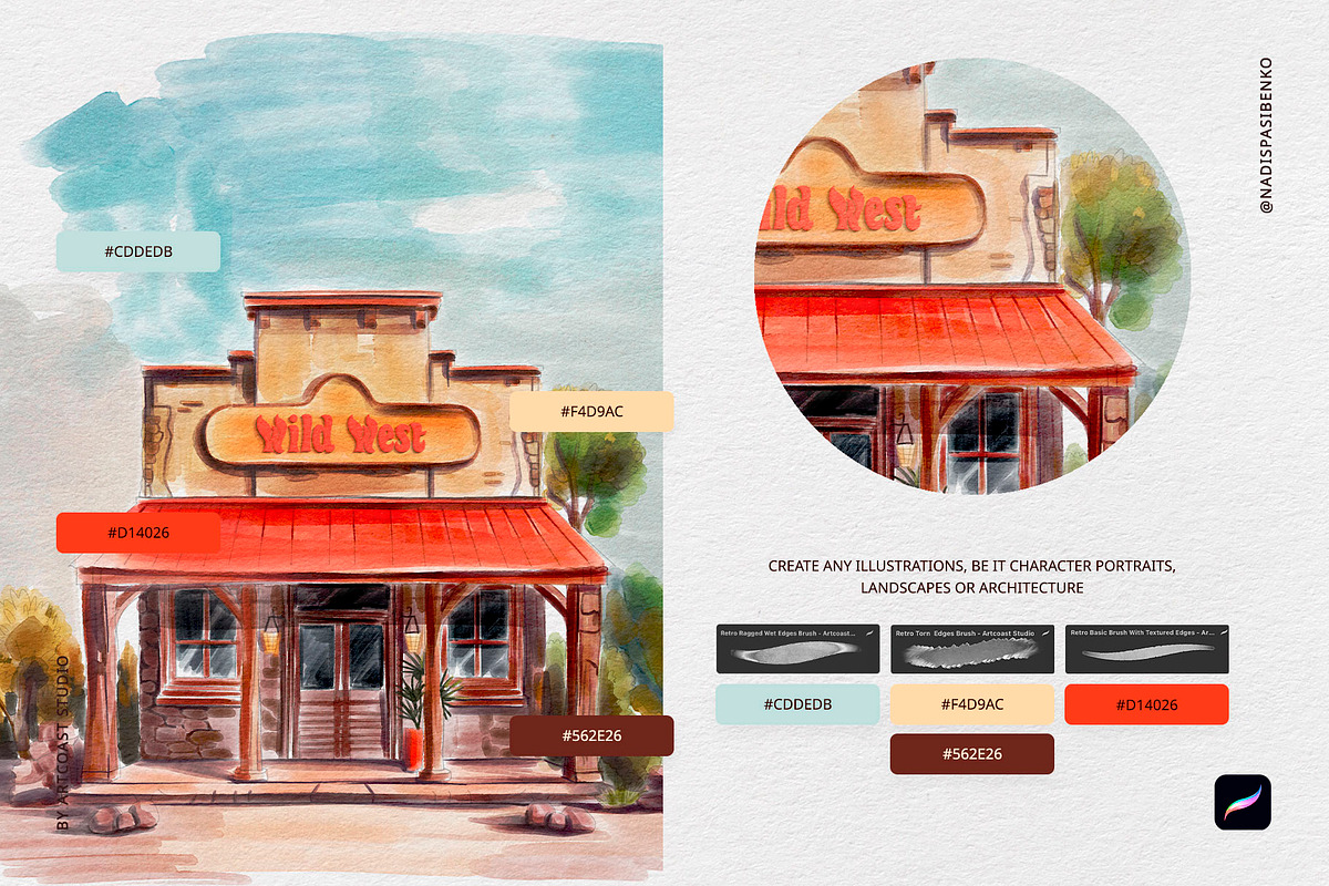 Watercolor Procreate Retro Brushes, a Brush Add-On by Spasibenko Art (Photo 10 of 12)