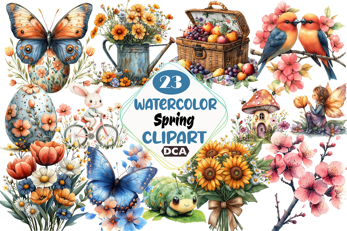 Watercolor Spring Clipart Bundle, an Illustration by DreamCafeArt (Photo 1 of 5)