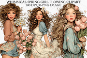 Whimsical Spring Girl Flowing Clipar, an Illustration by Canvas Craft (Thumbnail 1 of 7)