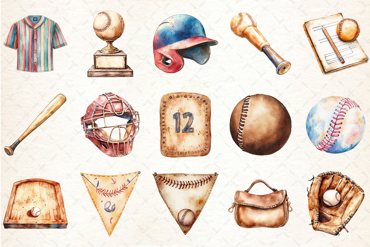 Vintage Baseball Game Day Clipart, an Illustration by Rose Art (Photo 2 of 4)