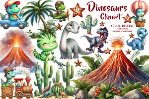 Dinosaurs watercolor clipart, an Illustration by CreationArt