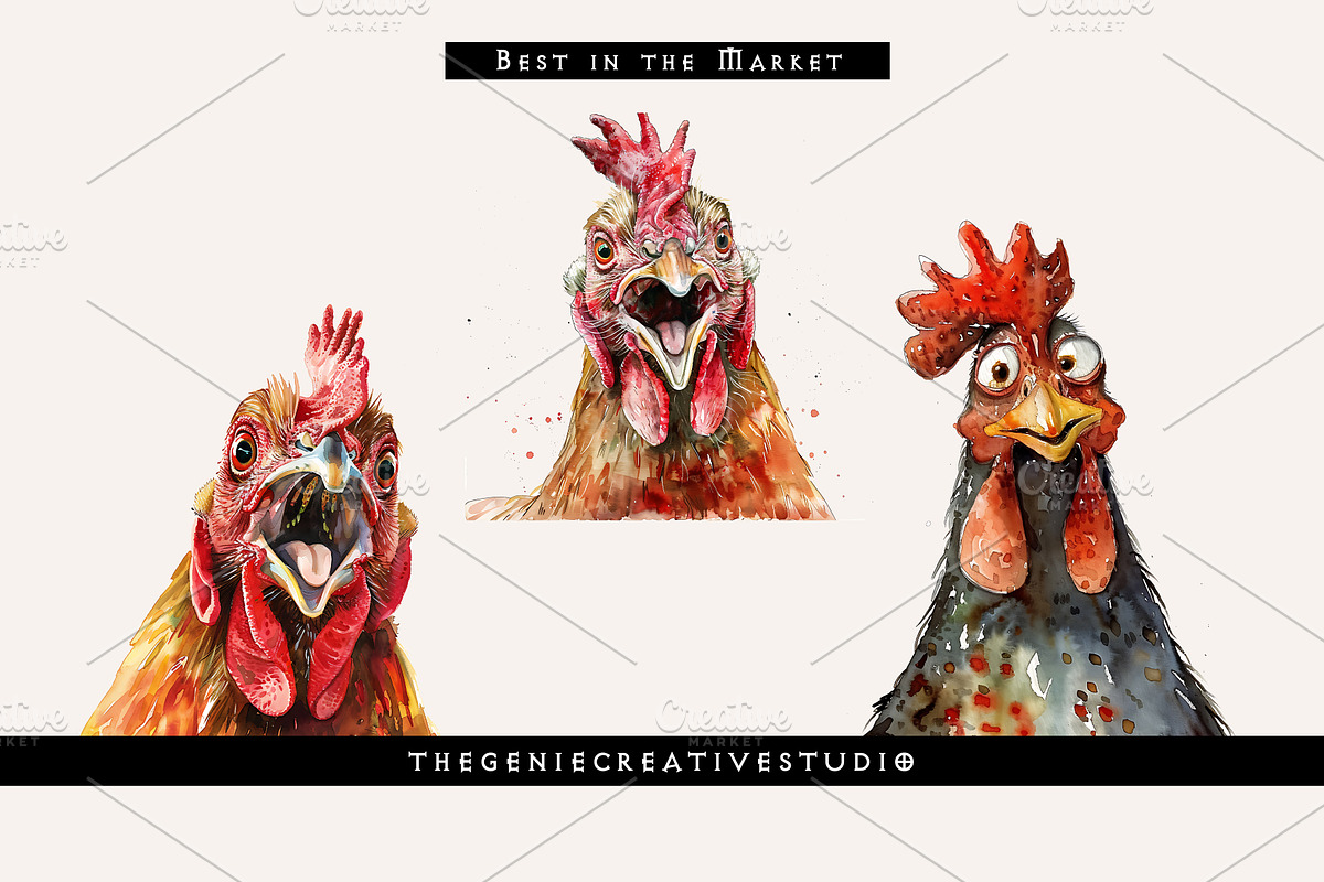 Funny Chicken PNG Clipart Set, an Animal Illustration by Geniecreativestudio (Photo 6 of 9)