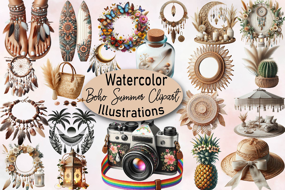 Boho Summer Sublimation Clipart Bund, an Illustration by SVGArt (Photo 1 of 8)