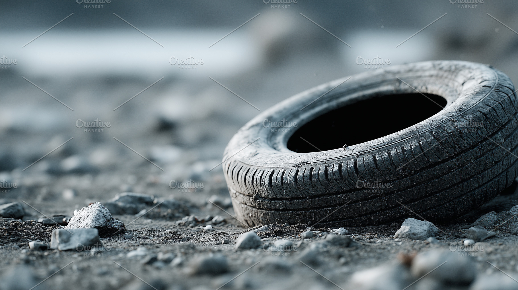 Abandoned worn car tire lying on, a Transportation Photo by MistyDay