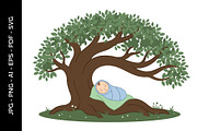 Tree guarding sleeping baby, an Object Illustration by nandinigraphics (Thumbnail 1 of 3)