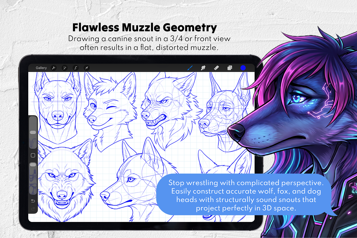 215 Furry Male Head Procreate Stamps, a Brush Add-On by Selentaori Studio (Photo 5 of 13)