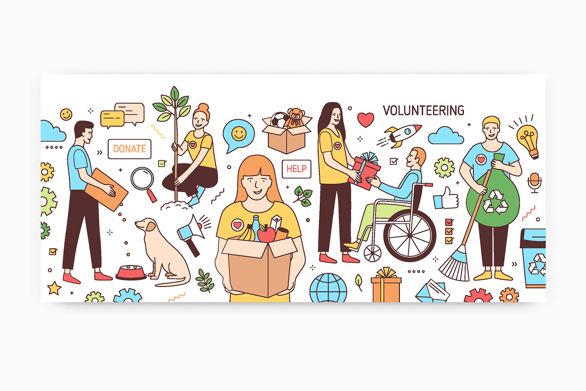 Volunteering, line art banners, a Person Illustration by Good Studio (Photo 2 of 4)