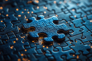 Puzzle piece placed on a dark backgr, a Photo by Tanuart