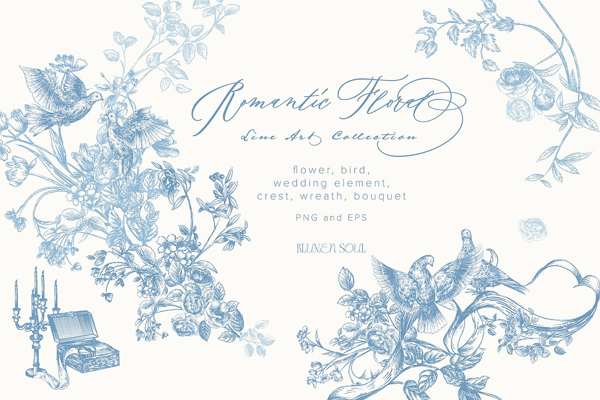 Romantic Floral Line Art Collection, a Decorative Illustration by BlumenSoul (Photo 1 of 12)