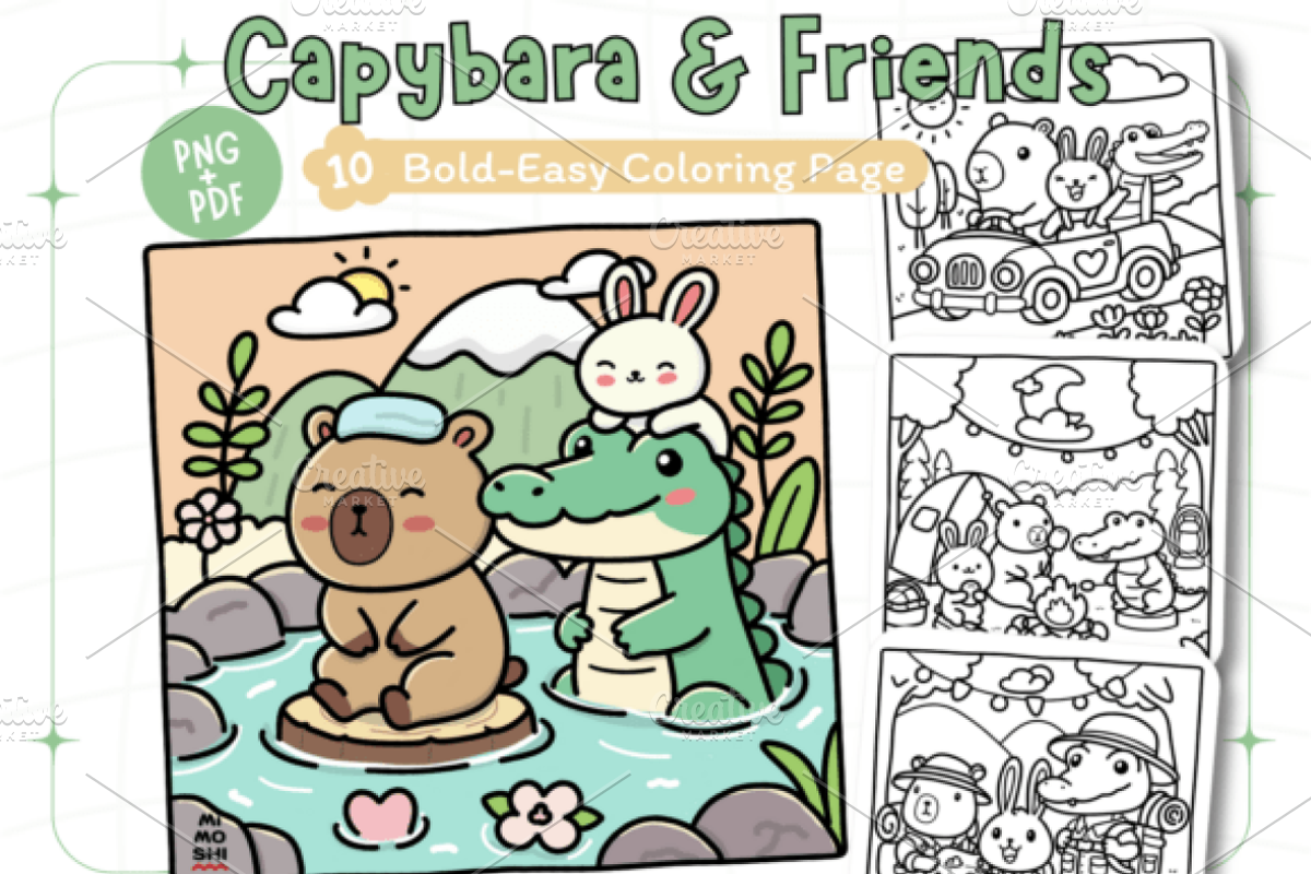 Capybara and Friends Coloring Pages, an Animal Illustration by Design Station (Photo 1 of 4)