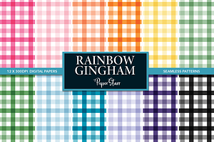 Rainbow Gingham Seamless Patterns