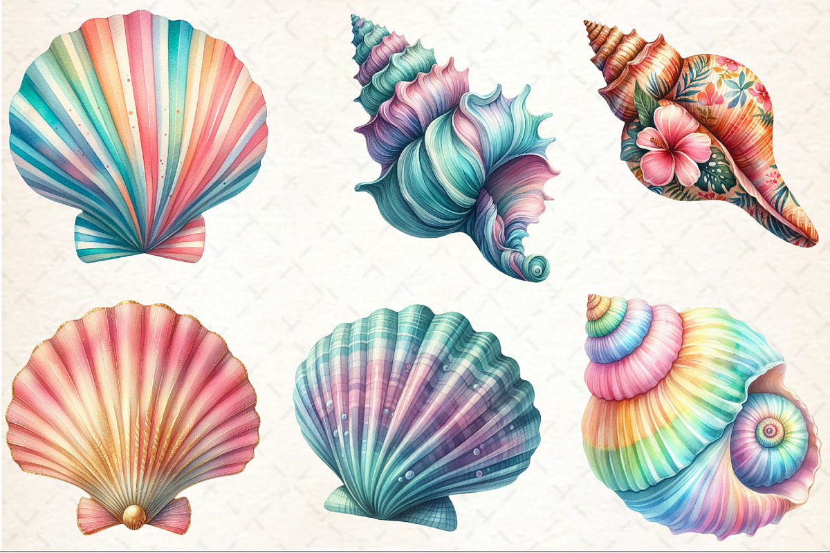 Watercolor Colorful Sea Shell Clipar, an Illustration by Rose Art (Photo 3 of 7)