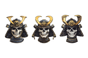 Color ink sketch samurai skull in, an Object Illustration by Stock-Smart-Start