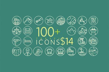 100+ Line Travel Icons for $14