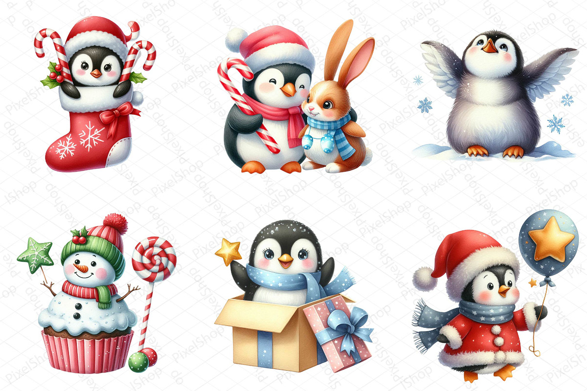 Winter Penguin Christmas Clipart, an Illustration by DreamPrint404 (Photo 3 of 5)