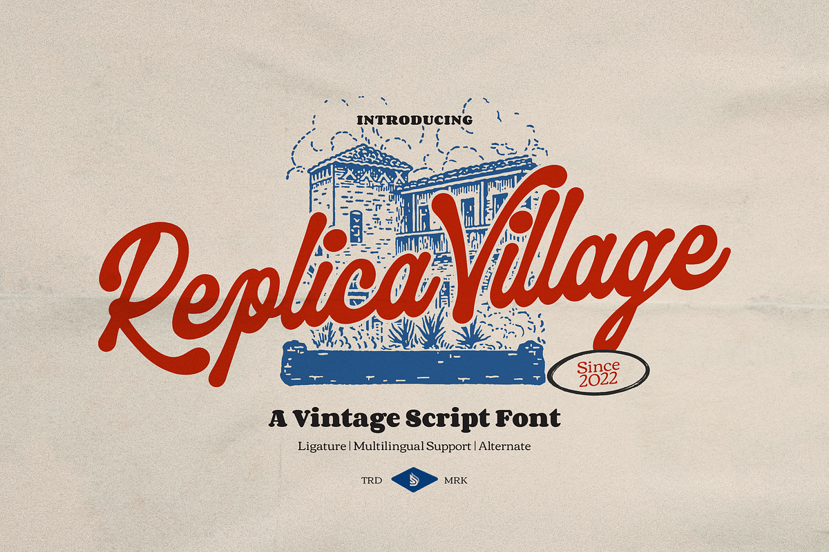 Replica Village Vintage Script Font, a Font by Denustudios (Photo 1 of 12)
