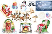Santa Claus Sleigh Clipart set, an Illustration by SimpleWishesArt (Thumbnail 2 of 6)