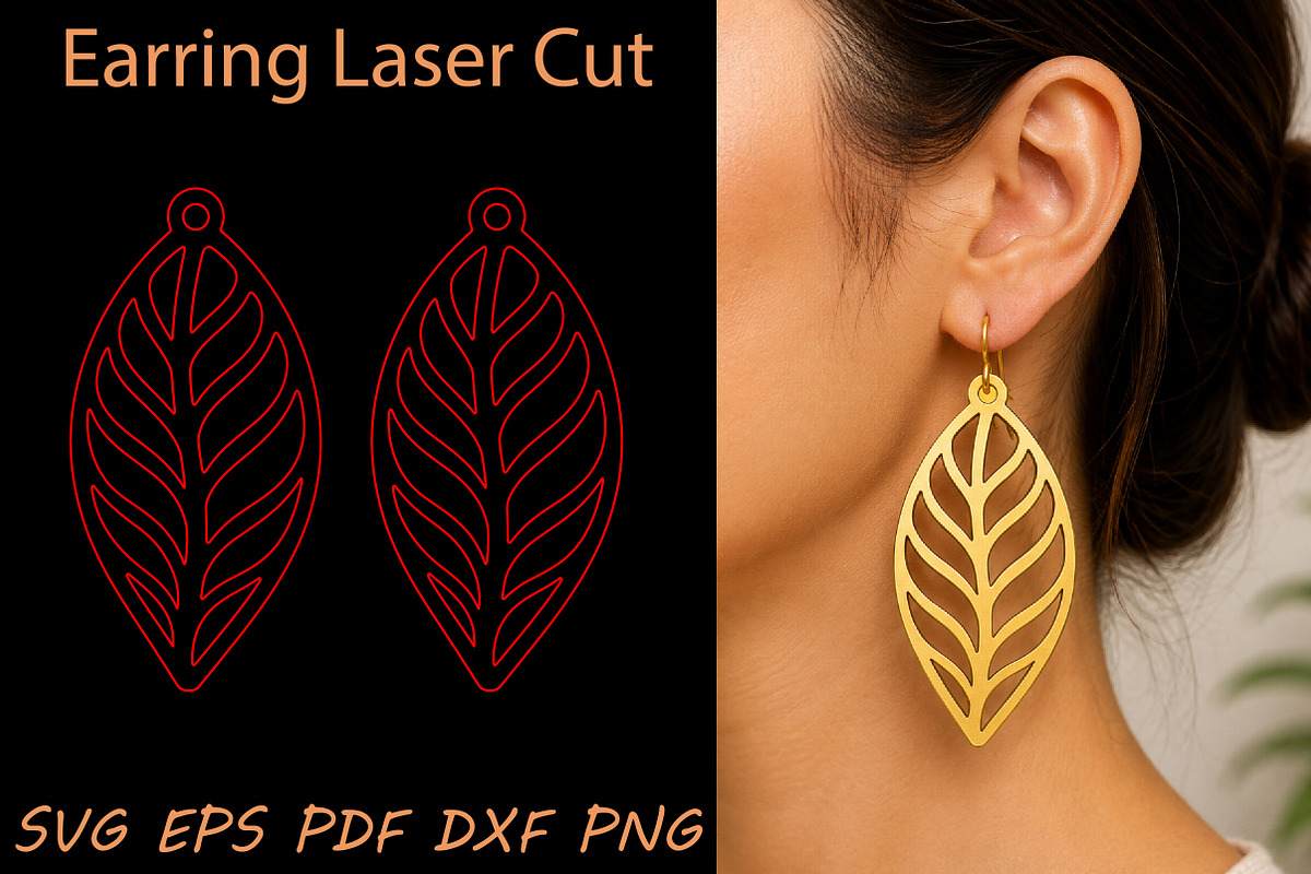 Leaf Earrings Laser Cut SVG Design, an Object Graphic by Rose Art (Photo 1 of 3)