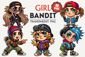 Cartoon girl bandit. Tshirt, PNG., a Person Illustration by KENO Mascots