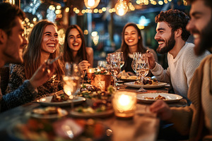 Smiling people enjoying each other's, a Photo by Pavel_design