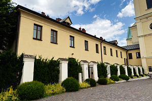 Historic Church of the Bernardine Friars courtyard and long beig