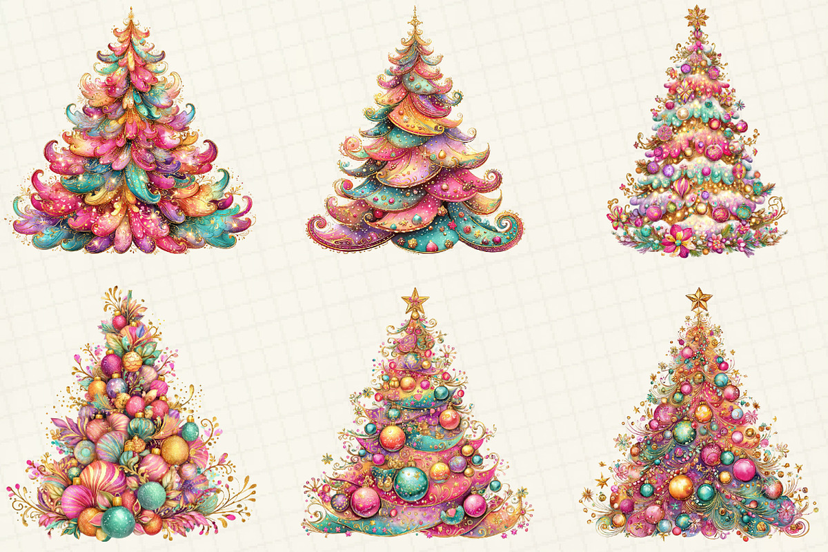 Colorful Christmas Tree Clipart, an Illustration by DreamCafeArt (Photo 5 of 8)