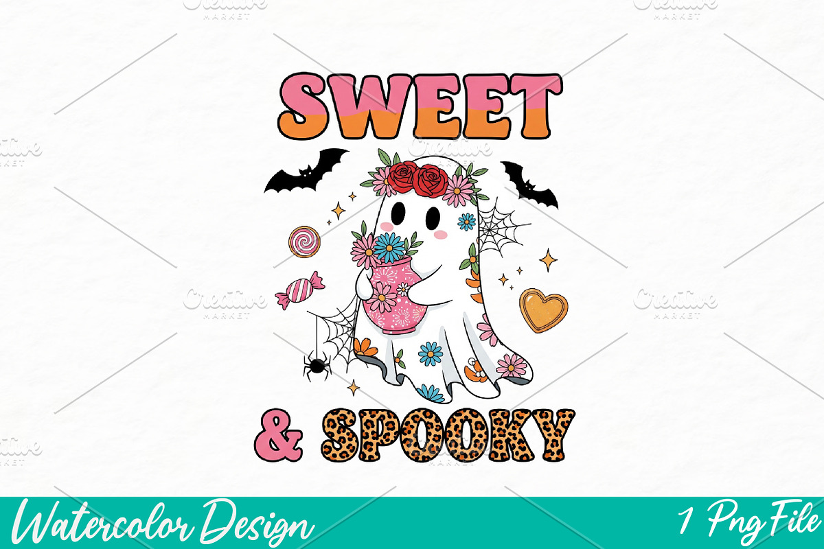 Sweet and Spooky Png, Ghost Png, an Illustration by Watercolor design (Photo 1 of 3)