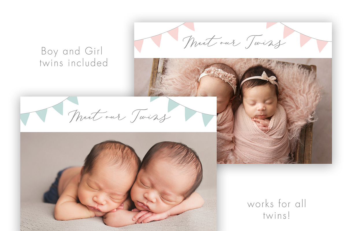 Twin Birth Announcement Template, a Card Template by Sweet Little Muse (Photo 3 of 3)