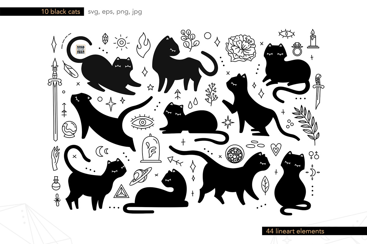 Magic Black Cats vector bundle, an Illustration by Brandianna (Photo 3 of 10)