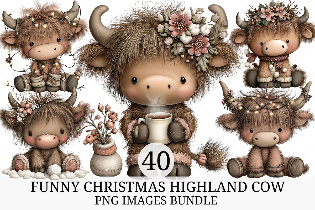 Cute & Funny Christmas Highland Cow, an Illustration by Craft Nest (Photo 1 of 11)