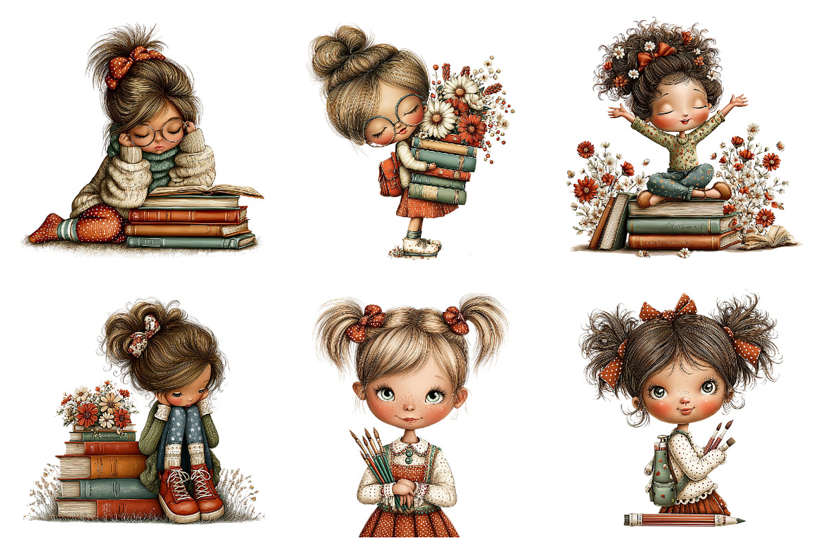 Back To School Girl Clipart, a Seasonal Illustration by DreamArtGraphic (Photo 2 of 5)
