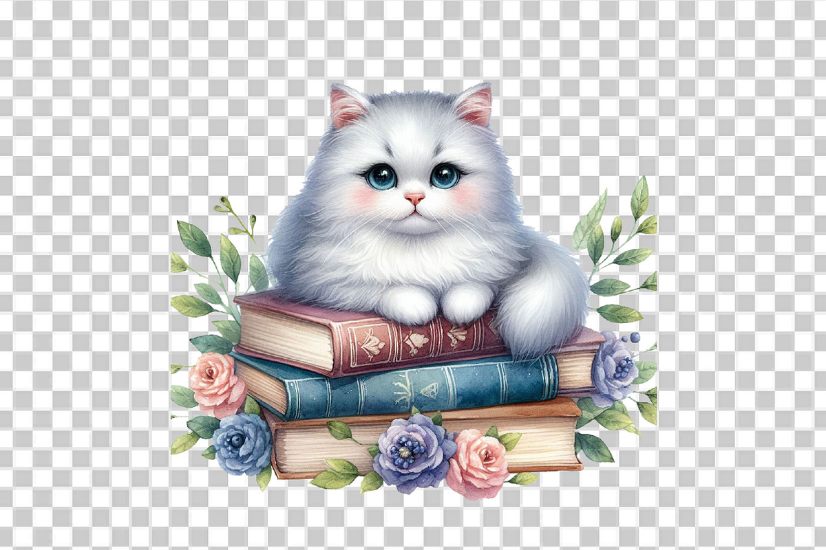 Cat on Books Clipart Bundle, a Graphic by CitraGraphics