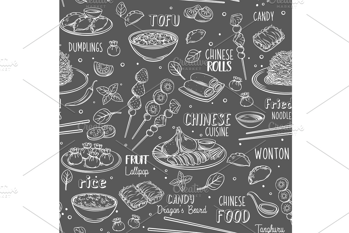 Chinese cuisine seamless pattern, a Food Illustration by VictoriaSergeeva