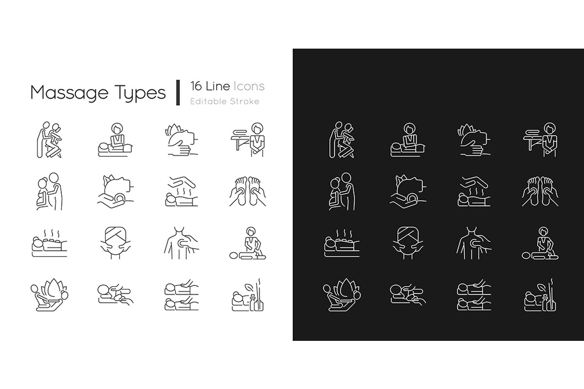 Massage types linear icons set, an Outline Icon by IMG Visuals
