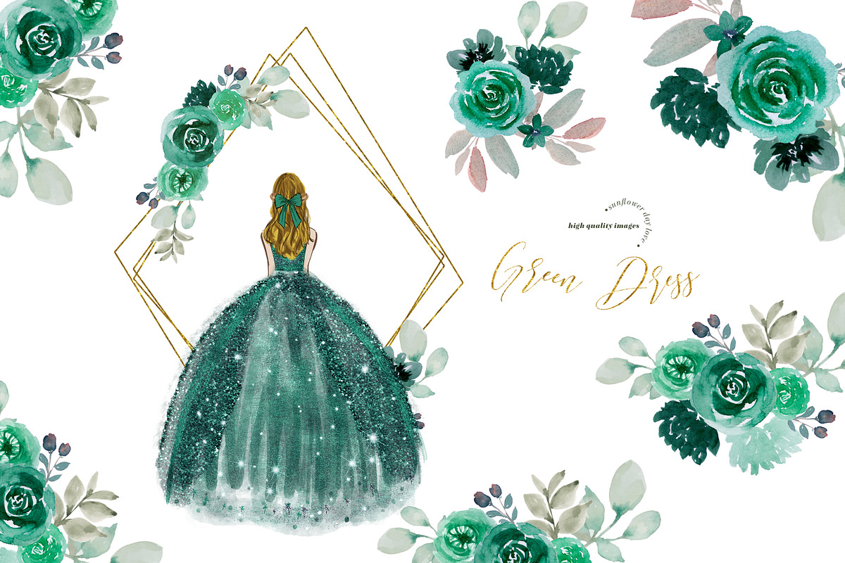 emerald green princess dress clipart Emerald Green Princess Dress Clipart Graphic by SunflowerLove  Creative  Fabrica