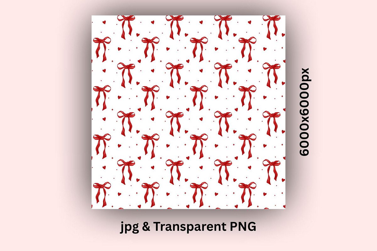 Red Bows, Hearts & Dots Pattern, an Illustration by Stellalunarts (Photo 3 of 4)