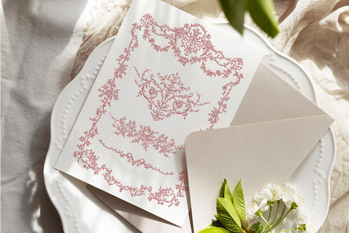 Burgundy Floral Garden Borders, a Decorative Illustration by Ekaproeka (Photo 2 of 6)