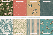 Vintage Apple Blossom & Swallows, a Pattern Graphic by PenguinArtStudio (Thumbnail 2 of 15)