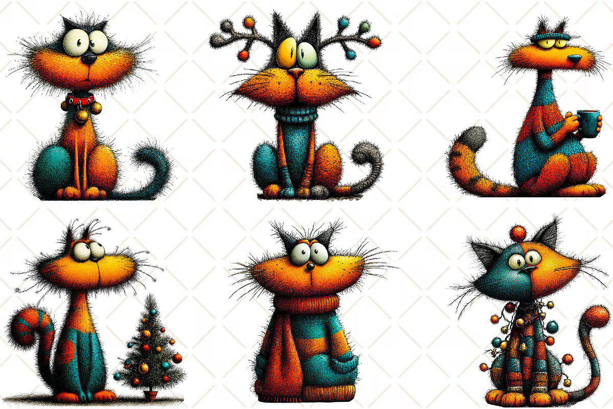 Whimsical Christmas Cat Clipart, an Illustration by Black Bird Studio (Photo 2 of 6)