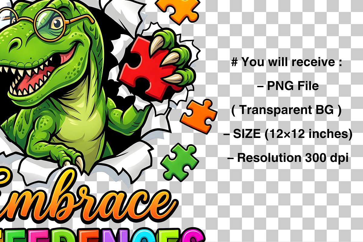 T-Rex Dinosaur Autism Awareness Png, a Graphic by Clipart Bloom (Photo 2 of 3)