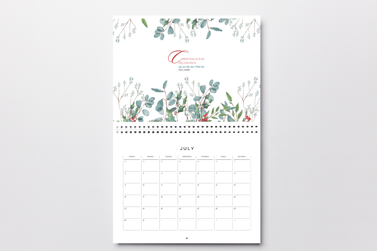 Christmas Leaves Decoration, a Seasonal Illustration by 7nov.studio (Photo 7 of 7)