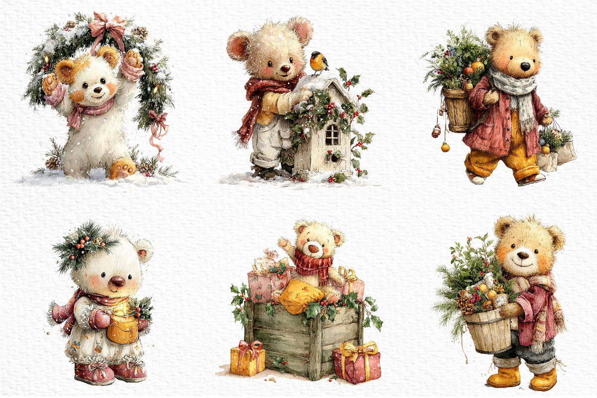 Whimsical Christmas Teddy Bear, a Seasonal Illustration by Craft Nest (Photo 4 of 6)