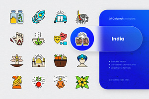 India Colored Icons, an Outline Icon by cidcud_graphic